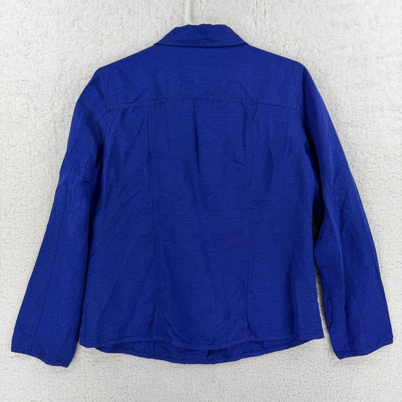 Chico's Shirt Womens 1 Blue Silk Linen Button Front Long Sleeve Top Collared - Picture 2 of 7